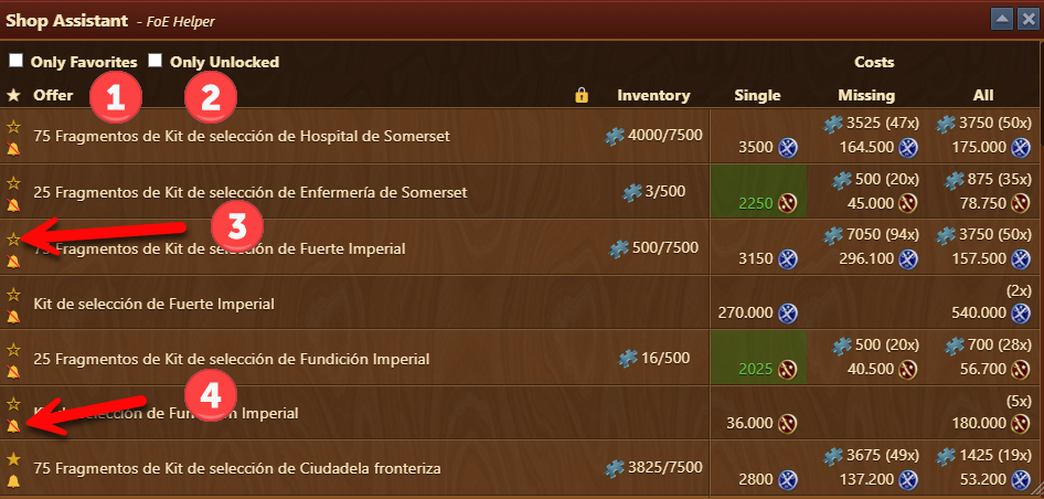 Foe Helper Asistente para las Tiendas Ventana